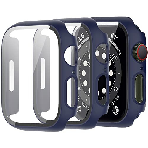 Miimall 2 Stücke Hülle Kompatibel mit Apple Watch Series 3/2/1 38mm Glas Displayschutz, Ultradünne PC Schutzhülle Vollschutz Kratzfest Glas Schutzfolie Schutz Hülle für iWatch 38mm - Blau von Miimall