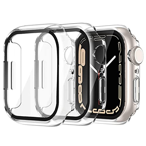 Miimall 2 Stücke Hülle Kompatibel mit Apple Watch Series 8/7 45mm 41mm Glas Displayschutz, Ultradünne PC Schutzhülle Vollschutz Kratzfest Glas Schutzfolie Schutz Hülle für iWatch 45mm - Klar von Miimall