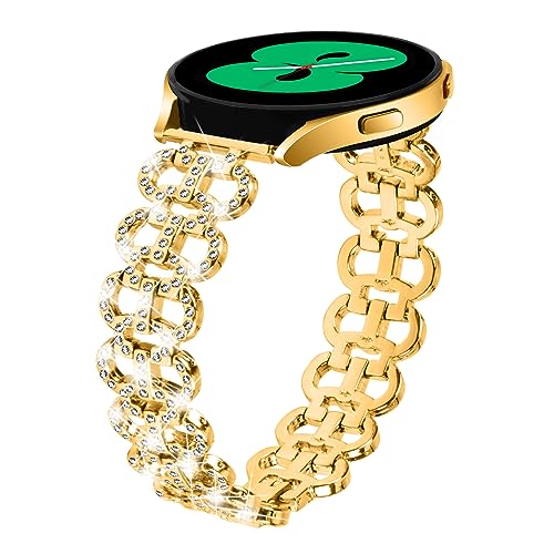 Miimall 20mm Armband Kompatibel mit Samsung Galaxy Watch 6/5/4/3 Armband, Legierung Uhrenarmband [Kürbisform+Diamant] Verstellbares Damen Armbänder für Garmin VivoMove Trend-Gold von Miimall