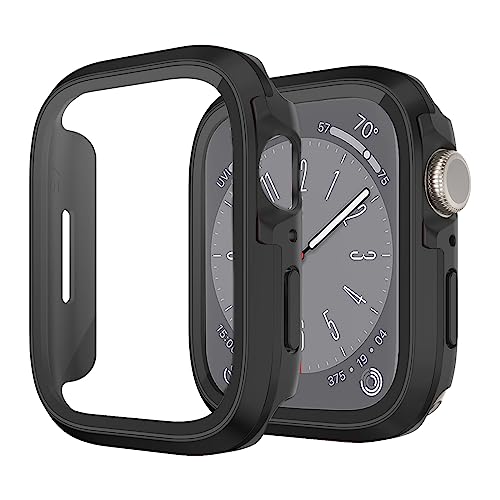 Miimall Aluminium Hülle Kompatibel mit Apple Watch Series 9/8/7 41mm Hülle mit Displayshchutz, Robust Aluminium+PC Rahman mit Glas Folie Rundumschutz Kratzfest Case für iWatch 41mm -Schwarz von Miimall