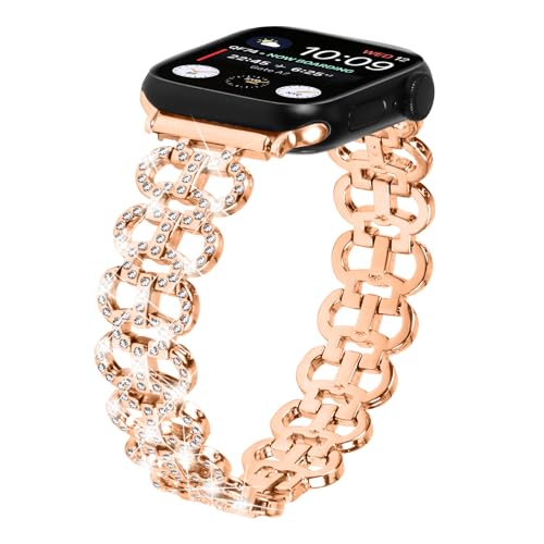 Miimall Armbänder Kompatibel mit Apple Watch 38mm 40mm 41mm Armband, Legierung Metall Glitzer Strass Diamant Damen Ersatzarmband für Apple Watch Series 9 8 7 6 5 4 3 2 1 SE SE2 -Roségold von Miimall