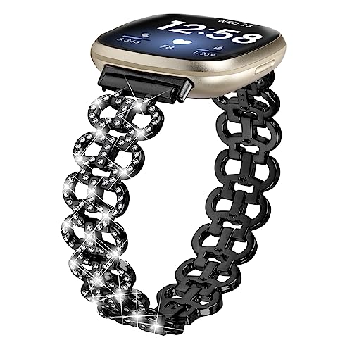 Miimall Armbänder Kompatibel mit Fitbit Versa 4 Armband, Legierung Metall Glitzer Strass Diamant Damen Ersatzarmband für Fitbit Versa 4/Fitbit Sense 2 -Schwarz von Miimall