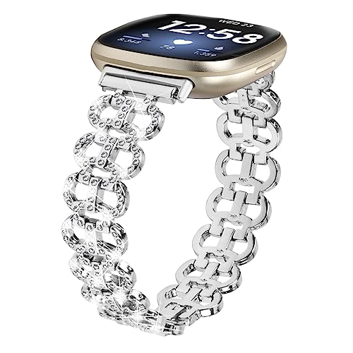 Miimall Armbänder Kompatibel mit Fitbit Versa 4 Armband, Legierung Metall Glitzer Strass Diamant Damen Ersatzarmband für Fitbit Versa 4/Fitbit Sense 2 -Silber von Miimall