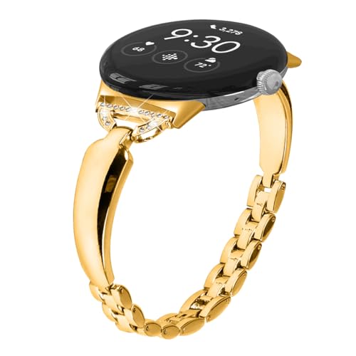 Miimall Armband Kompatibel mit Google Pixel Watch 1/2 Armband, Damen Armbänder Legierungsmetall Uhrenarmband Metall Ersatzband für Google Pixel Watch 2 2023/Pixel Watch 2022-Gold von Miimall