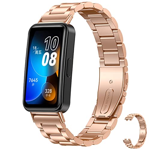 Miimall Armband Kompatibel mit HUAWEI Watch 8 Smartwatch Armbänder, Verstellbare Edelstahl Metall Ersatzbänder HUAWEI Band 8 Replacement Strap Uhrenarmband für HUAWEI Band 8 -Roségold von Miimall