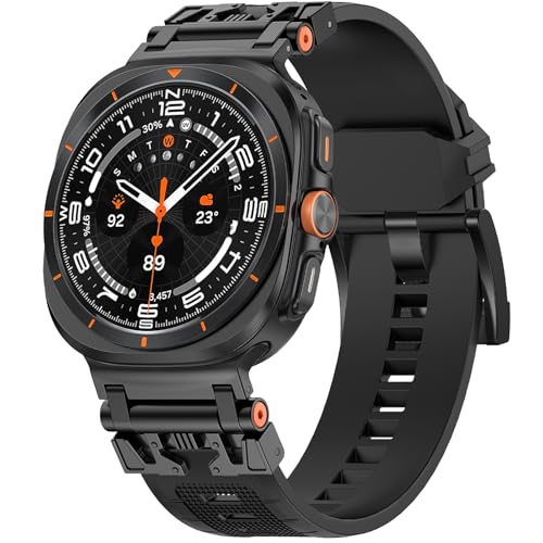 Miimall Armour Model Silikon Ersatzband Kompatibel mit 47mm Samsung Galaxy Watch 7 Ultra 2024 Armband, Weiches und Robustes Sportband mit Metallverbindern für Galaxy Watch Ultra Strap (Schwarz) von Miimall