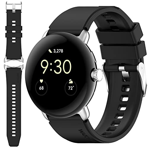 Miimall Band Kompatibel mit Google Pixel Watch 2/1 Armband, Flexibel Silikon Replacement Watch Strap Langlebig Uhrenarmband Silikon Armbänder für Google Pixel Watch 2/1 -Schwarz von Miimall