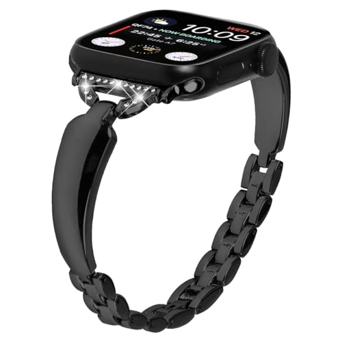Miimall Diamant Band Kompatibel mit Apple Watch Armband 41mm 40mm 38mm Damen,Verstellbares Metallarmband aus Edelstahl für Apple Watch Series 10/9/8/7/6/5/4/3/2/1/SE 2/SE/Ultra Armbänder,Schwarz Miimall Diamant Band Kompatibel mit Apple Watch Armband 41mm 40mm 38mm Damen,Verstellbares Metallarmband aus Edelstahl für Apple Watch Series 10/9/8/7/6/5/4/3/2/1/SE 2/SE/Ultra Armbänder,Schwarz von Miimall
