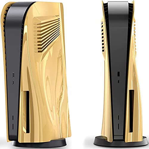 Miimall Faceplate Kompatibel mit PS5 Konsole Cover mit Kühlöffnungen, Kratzfeste Ersatzplatte Harte Shell Staubdichte Case Skin Cover für Disc Edition Konsole Hülle -Gold von Miimall