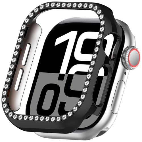 Miimall Glitzer Diamanten Hülle Kompatibel mit 42MM Apple Watch 10 Case, Kratzfest Stoßfestes Robustes Gehäuse Bling Schutzhülle Cover für iWatch 10 (2024), Schwarz von Miimall