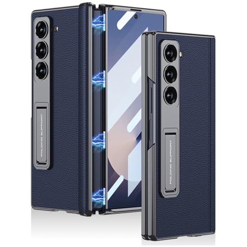 Miimall Handy Hülle für Samsung Galaxy Z Fold 6 Hülle mit Ständer, Scharnierschutz und Displayschutzfolie, [Kabelloses Laden] Militärschutz Stoßfest Dünn Thin Schutzhülle für Samsung Fold 6 Case Blau von Miimall