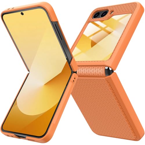 Miimall Hülle Kompatibel mit Samsung Galaxy Z Flip 6 Hülle mit Kameraschutz, [TPU Scharnierschutz] Harter PC Stoßfest rutschfest Ultradünn Schutzhülle für Galaxy Z Flip 6 5G 2024-Orange von Miimall