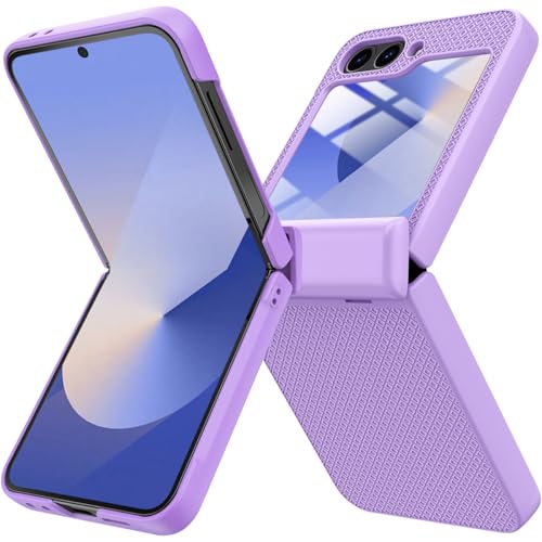 Miimall Handyhülle für Galaxy Z Flip 6 Hülle mit 9H Härte Panzerglas Displayschutzfolie und Scharnierschutz, 360 Grad Militärschutz Case, Dünn Leicht Matt Finish Cover für Samsung Z Flip6 5G Lila von Miimall