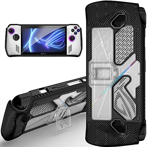 Miimall Hülle Kompatibel mit ASUS Rog Ally Hülle mit Ständer, Transparent PC + TPU Kratzfest Stoßfest Anti-Drop Case mit Halterung Handyhülle Schutzhülle für ASUS Rog Ally (2023) -Schwarz von Miimall