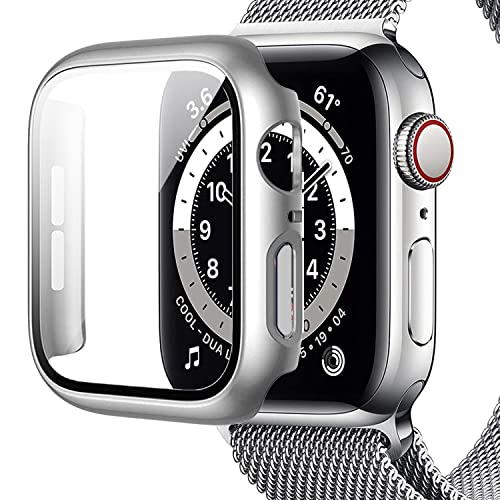 Miimall Hülle Kompatibel mit Apple Watch Series 6/SE/5/4 44mm Schutzhülle mit Glas Displayschutz, Hard PC Vollabdeckung Ultradünne Kratzfest Schutz Case für iWatch 44mm - Silber von Miimall