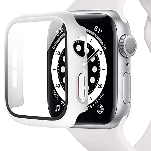 Miimall Hülle Kompatibel mit Apple Watch Series 6/SE/5/4 44mm Schutzhülle mit Glas Displayschutz, Hard PC Vollabdeckung Ultradünne Kratzfest Schutz Case für iWatch 44mm - Weiß von Miimall