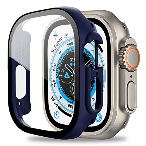 Miimall Hülle Kompatibel mit Apple Watch Ultra/Ultra 2 49mm Schutzhülle mit Gehärtetes Glas Displayschutz, Rundum Kratzfest Robust PC Schutz Case für Apple iWatch Ultra/Ultra 2 49mm Blau von Miimall