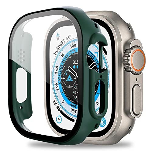 Miimall Hülle Kompatibel mit Apple Watch Ultra/Ultra 2 49mm Schutzhülle mit Gehärtetes Glas Displayschutz, Rundum Kratzfest Robust PC Schutz Case für Apple iWatch Ultra/Ultra 2 49mm Grün von Miimall