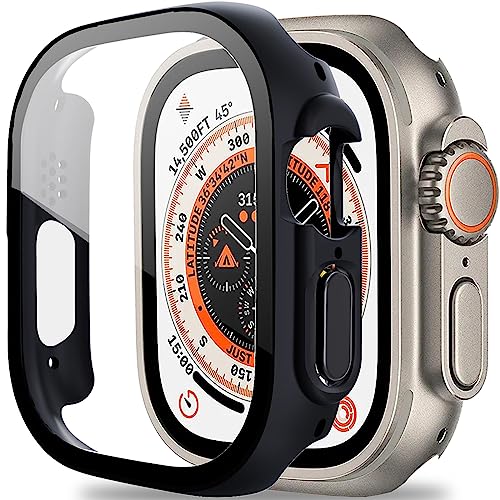 Miimall Hülle Kompatibel mit Apple Watch Ultra/Ultra 2 49mm Schutzhülle mit Gehärtetes Glas Displayschutz, Rundum Kratzfest Robust PC Schutz Case für Apple iWatch Ultra/Ultra 2 49mm Schwarz von Miimall