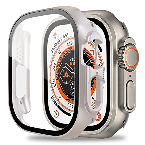 Miimall Hülle Kompatibel mit Apple Watch Ultra/Ultra 2 49mm Schutzhülle mit Gehärtetes Glas Displayschutz, Rundum Kratzfest Robust PC Schutz Case für Apple iWatch Ultra/Ultra 2 49mm Sternenlicht von Miimall