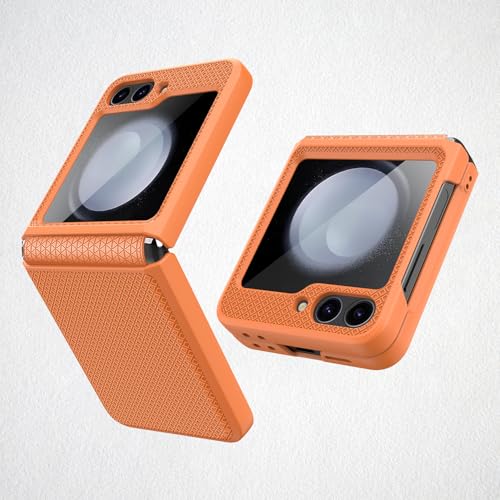 Miimall Hülle Kompatibel mit Samsung Galaxy Z Flip 5 Hülle mit Kameraschutz, [TPU Scharnierschutz] Harter PC Stoßfest rutschfest Ultradünn Schutz Case für Galaxy Z Flip 5 5G 2023-Orange von Miimall