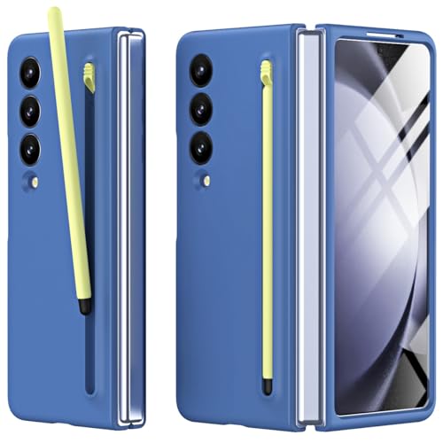 Miimall Hülle Kompatibel mit Samsung Galaxy Z Fold 3 Hülle mit Pen & Displayschutz, Robust Fold 3 Handyhülle mit Federbelasteter Slim S-Pen Halter Case für Samsung Fold 3 Hülle -Blau von Miimall