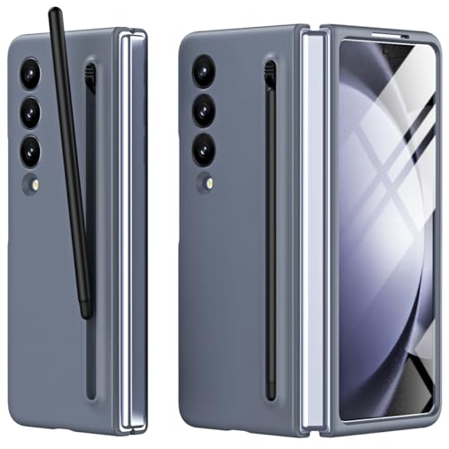 Miimall Hülle Kompatibel mit Samsung Galaxy Z Fold 3 Hülle mit Pen & Displayschutz, Robust Fold 3 Handyhülle mit Federbelasteter Slim S-Pen Halter Case für Samsung Fold 3 Hülle -Dunkelgrau von Miimall