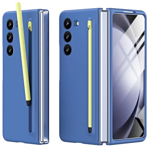 Miimall Hülle Kompatibel mit Samsung Galaxy Z Fold 5 Hülle mit Pen & Displayschutz, Robust Fold 5 Handyhülle mit Federbelasteter Slim S-Pen Halter Case für Samsung Fold 5 Hülle -Blau von Miimall