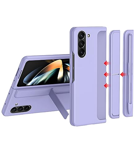 Miimall Hülle Kompatibel mit Samsung Galaxy Z Fold 5, Stoßfest PC Case mit Abnehmbar S-Pen Slot, Ständer, Stift, Kabelloses Laden, Lila von Miimall