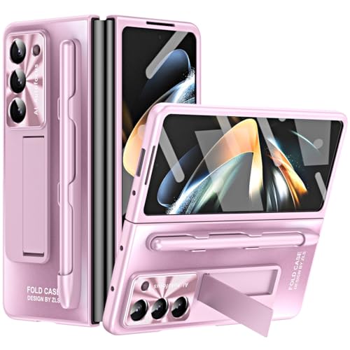 Miimall Hülle Kompatibel mit Samsung Galaxy Z Fold 6 Hülle mit Pen+Stifthalter, HD Displayschutz Kratzfest Ultradünn PC Handyhülle mit Ständer für Galaxy Fold 6-Rosa von Miimall