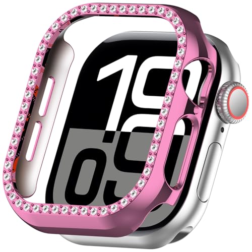 Miimall Hülle für Apple Watch (2024) 46mm Gehäuse, Kabelloses Laden Kompatibel Einfache Installation Glitzer Hart PC Bumper Case für iWatch 10 Frauen, Galvanisiertes Rosa von Miimall