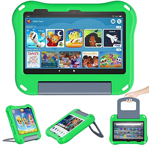Miimall Kinder Hülle Kompatibel mit Amazon Kindle Fire 7 Kids Tablet Hülle mit Handhaben+Ständer, Eva Material Anti-Drop Schutzhülle für Amazon Fire 7 Kids (12th Generation, 2022)-Grün von Miimall
