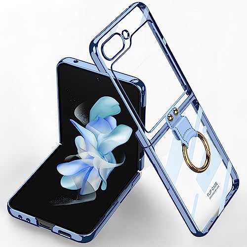 Miimall Klar Hülle Kompatibel mit Samsung Galaxy Z Flip 5 Hülle mit Ring, Transparent Ultradünne PC Handyhülle mit Ständer Durchsichtig Case für Samsung Galaxy Z Flip 5 5G 2023 -Blau von Miimall