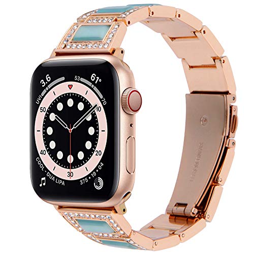Miimall Kompatibel für Apple Watch 44mm 42mm 40mm 38mm Armband, Damen Gemstone Style Strass Edelstahl Metall Armbänder iWatch Ersatzarmband für Apple Watch SE/Series 6/5/4/3/2/1 40mm 38mm - Grün Miimall Kompatibel für Apple Watch 44mm 42mm 40mm 38mm Armband, Damen Gemstone Style Strass Edelstahl Metall Armbänder iWatch Ersatzarmband für Apple Watch SE/Series 6/5/4/3/2/1 40mm 38mm - Grün von Miimall