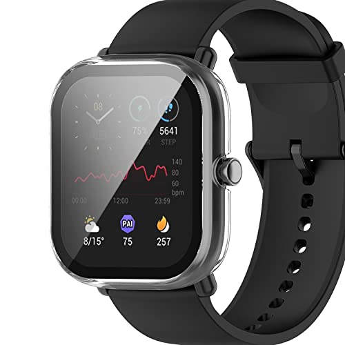 Miimall Kompatibel mit Amazfit GTS 2 Mini Hülle mit Glas Displayschutz, Ultradünne PC Schutzhülle Vollschutz Kratzfest Displayschutzfolie Schutz Case für Amazfit GTS 2 Mini - Klar von Miimall