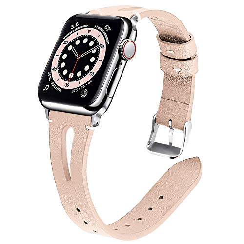 Miimall Kompatibel mit Apple Watch 38mm 40mm Armband, Weiches Schlank Leder Damen Ersatzband mit Klassischer Schnalle Uhrenarmband für Apple Watch Serie 6/SE/5/4/3/2/1 Aprikose von Miimall