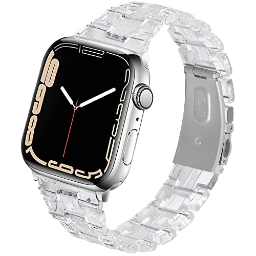 Miimall Kompatibel mit Apple Watch 41mm 38mm 40mm Armband Harz, Buntes Resin Ersatzband mit Edelstahlschnalle Uhrenarmband für Apple Watch Series 9/8/7/6/SE2/SE/5/4/3/2/1 - Durchsichtsfarbe von Miimall