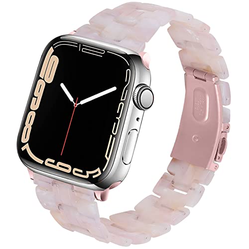 Miimall Kompatibel mit Apple Watch 41mm 38mm 40mm Armband Harz, Buntes Schlankes Resin Ersatzband mit Edelstahlschnalle Uhrenarmband für Apple Watch Series 9/8/7/6/SE2/SE/5/4/3/2/1 - Rosa Blume von Miimall