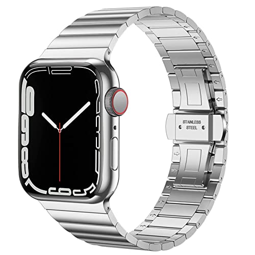 Miimall Kompatibel mit Apple Watch 41mm 40mm 38mm Armband, Edelstahl Metall Verstellbares Ersatzarmband mit Metallschließe Uhrenarmband für iWatch 9/8/7/6/SE/5/4/3/2/1-Silber von Miimall