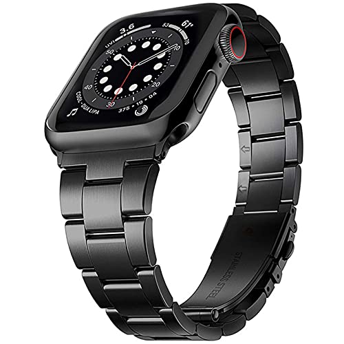 Miimall Kompatibel mit Apple Watch 41mm 40mm 38mm Edelstahl Armband, [Kostenlose Größenänderung] Ersatzarmbänder iWatch Metal Uhrenarmband für Apple Watch Series 8/7/6/SE/5/4/3/2/1 - schwarz von Miimall