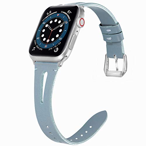 Miimall Kompatibel mit Apple Watch 42mm 44mm 45mm 49mm Armband, Weiches Schlankes Leder Armbänder mit Edelstahl Schnalle Ersatzband für Apple Watch Serie 8/7/6/SE/5/4/3/2/1 Blau von Miimall