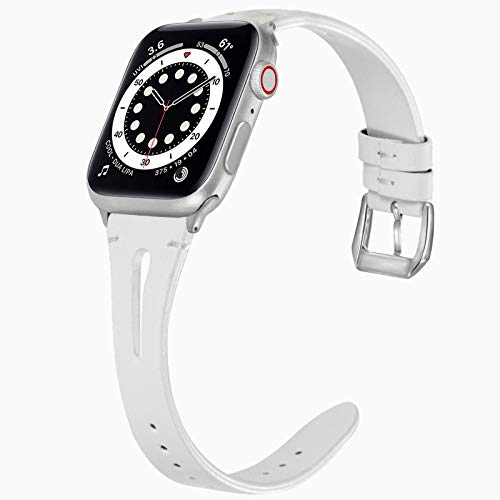 Miimall Kompatibel mit Apple Watch 42mm 44mm 45mm 49mm Armband, Weiches Schlankes Leder Armbänder mit Edelstahl Schnalle Ersatzband für Apple Watch Serie 8/7/6/SE/5/4/3/2/1 Weiß von Miimall