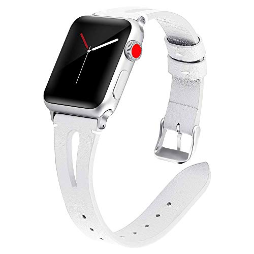 Miimall Kompatibel mit Apple Watch 42mm 44mm Armband, Weiches Schlank Leder Damen Ersatzband mit Klassischer Schnalle Uhrenarmband für Apple Watch Serie 6/SE/5/4/3/2/1 Weiß von Miimall