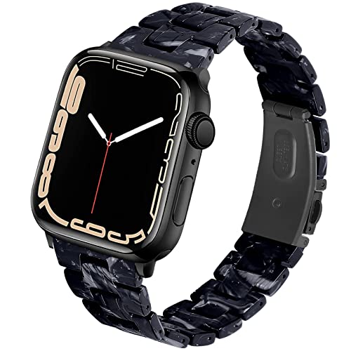 Miimall Kompatibel mit Apple Watch 49mm 45mm 42mm 44mm Armband Harz, Buntes Resin Ersatzband mit Edelstahlschnalle Uhrenarmband für Apple Watch Series 9/8/7/6/SE2/SE /5/4/3/2/1 - Schwarze Blume Miimall Kompatibel mit Apple Watch 49mm 45mm 42mm 44mm Armband Harz, Buntes Resin Ersatzband mit Edelstahlschnalle Uhrenarmband für Apple Watch Series 9/8/7/6/SE2/SE /5/4/3/2/1 - Schwarze Blume von Miimall