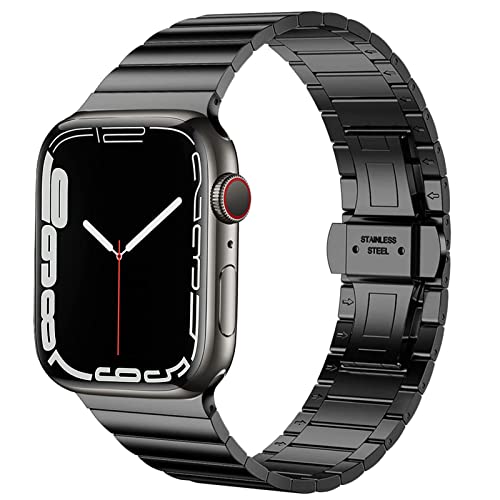 Miimall Kompatibel mit Apple Watch 49mm 45mm 44mm 42mm Armband, Edelstahl Metall Verstellbares Ersatzarmband mit Metallschließe Uhrenarmband für iWatch 9/8/7/6/SE/5/4/3/2/1&Ultra 1&2-Schwarz von Miimall