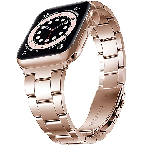 Miimall Kompatibel mit Apple Watch 49mm 45mm 44mm 42mm Edelstahl Armband, [Kostenlose Größenänderung] Ersatzarmbänder iWatch Metal Uhrenarmband für Apple Watch Series 8/7/6/SE/5/4/3/2/1 - Roségold von Miimall