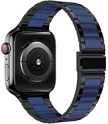 Miimall Kompatibel mit Apple Watch Armband 49mm 45mm 44mm 42mm, Metall Uhrenarmband Sport iWatch Ersatzarmband für Apple Watch Series 8/7/6/SE/5/4/3/2/1 49mm 45mm 44mm 42mm - Schwarz Blau von Miimall
