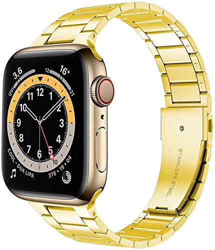 Miimall Kompatibel mit Apple Watch Armband Series 8/7/6/SE/5/4/3/2/1 40mm 38mm, Prämie Edelstahl Metall Ersatzband iWatch Uhrenarmband für Apple Watch 41mm 40mm 38mm - Gold von Miimall