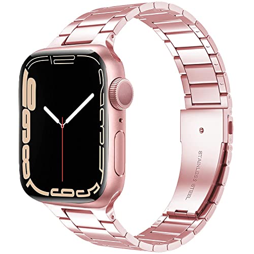 Miimall Kompatibel mit Apple Watch Armband Series 8/7/6/SE/5/4/3/2/1 41mm 40mm 38mm, Dünn Prämie Edelstahl Metall Ersatzarmband iWatch Uhrenarmband für Apple Watch 41mm 40mm 38mm - Rosa von Miimall