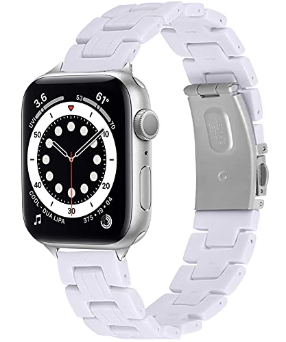 Miimall Kompatibel mit Apple Watch Resin Armband 49mm 45mm 44mm 42mm, Ersatz Armband Damen Ersatzbänder mit Edelstahlschnalle Ersatzband für iWatch Series 8/7/6/SE/5/4/3/2/1 - Weiß Miimall Kompatibel mit Apple Watch Resin Armband 49mm 45mm 44mm 42mm, Ersatz Armband Damen Ersatzbänder mit Edelstahlschnalle Ersatzband für iWatch Series 8/7/6/SE/5/4/3/2/1 - Weiß von Miimall